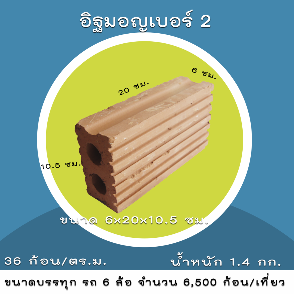 อิฐมอญเบอร์2 อิฐมอญ 2 รู อิฐฝาง น้ำหนักเบา ระบายความร้อนได้ดี เหมาะกับงานผนัง